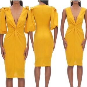 NWT ANDREA IYAMAH Zuna Dress in Marigold with removable statement sleeves